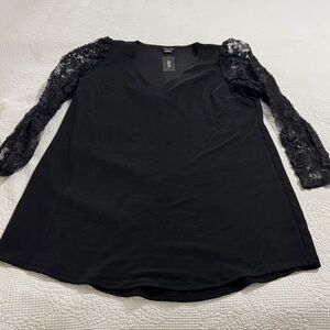 City Chic Black Long Sleeve Dress with Lace Sleeves